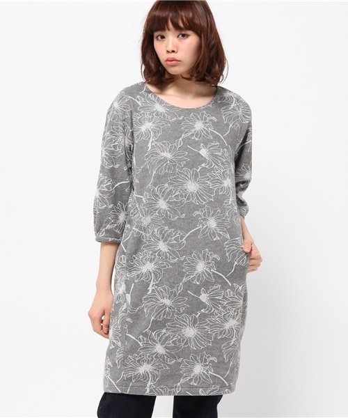 OUTLET(アウトレット)の「【Discoat】起毛発泡Ptチュニック(Tシャツ/カットソー・レディース・グレー/ネイビー・FREE)」の1枚目の写真
