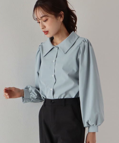 BLUEEAST（ブルーイースト）の「ボリュームスリーブストライプシャツ（シャツ/ブラウス・レディース・ネイビー/オフホワイト/ダークネイビー/ブルー/ホワイト/ベージュ/ブラック・MEDIUM）」の6枚目の写真