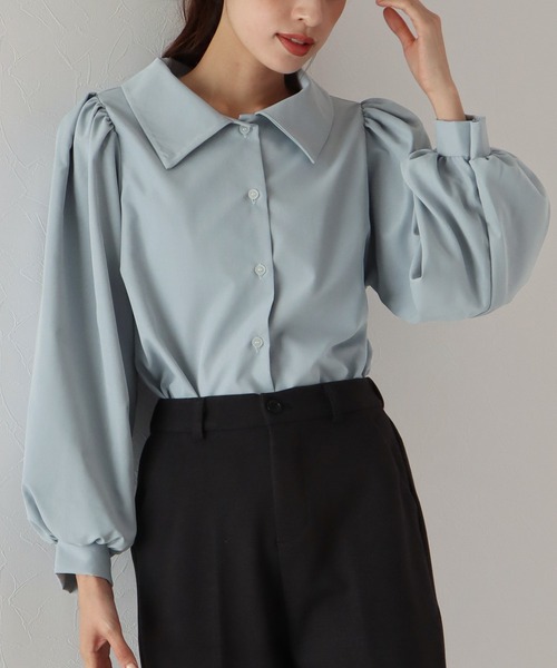 BLUEEAST（ブルーイースト）の「ボリュームスリーブストライプシャツ（シャツ/ブラウス・レディース・ネイビー/オフホワイト/ダークネイビー/ブルー/ホワイト/ベージュ/ブラック・MEDIUM）」の17枚目の写真