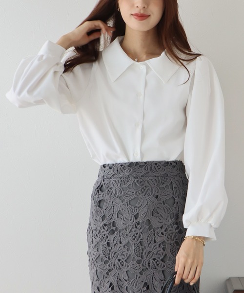 BLUEEAST（ブルーイースト）の「ボリュームスリーブストライプシャツ（シャツ/ブラウス・レディース・ネイビー/オフホワイト/ダークネイビー/ブルー/ホワイト/ベージュ/ブラック・MEDIUM）」の22枚目の写真