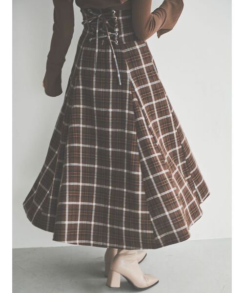 dazzlin(ダズリン)の「ビッグカラーチェックコルセットワンピース(ワンピース・レディース・グレー/ブラウン/ブルー/オフホワイト/ネイビー・SMALL/MEDIUM)」の16枚目の写真