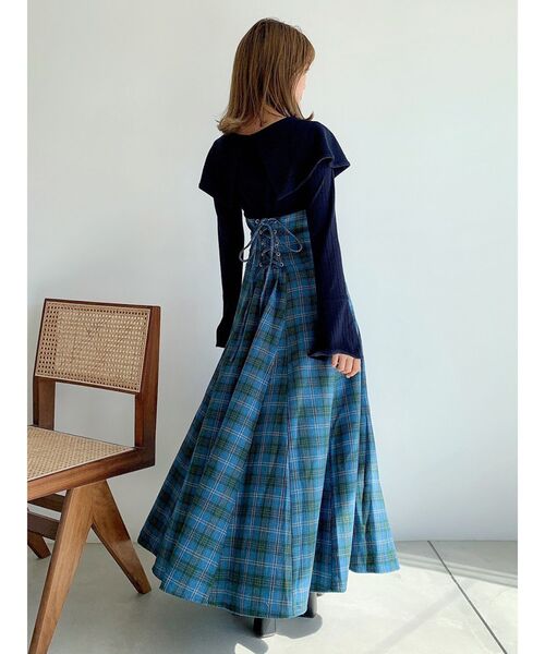 dazzlin(ダズリン)の「ビッグカラーチェックコルセットワンピース(ワンピース・レディース・グレー/ブラウン/ブルー/オフホワイト/ネイビー・SMALL/MEDIUM)」の5枚目の写真