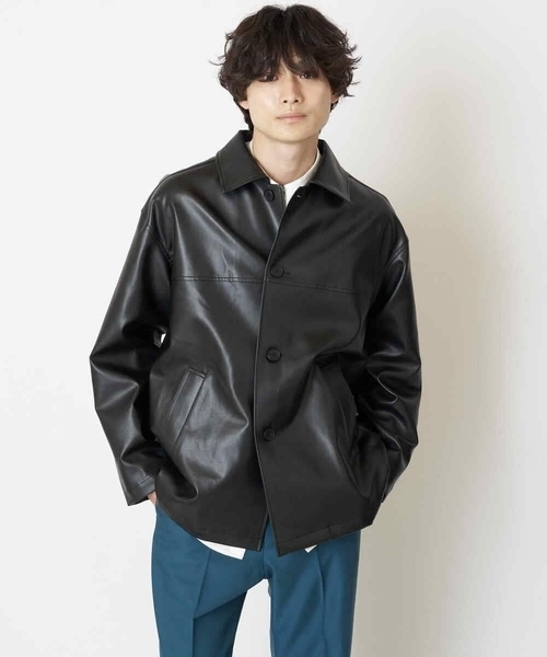 a.v.v（アーヴェヴェ）の「フェイクレザーカーコート（ライダースジャケット・メンズ・ブラック・48/46）」の4枚目の写真