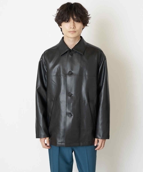 a.v.v（アーヴェヴェ）の「フェイクレザーカーコート（ライダースジャケット・メンズ・ブラック・48/46）」の6枚目の写真