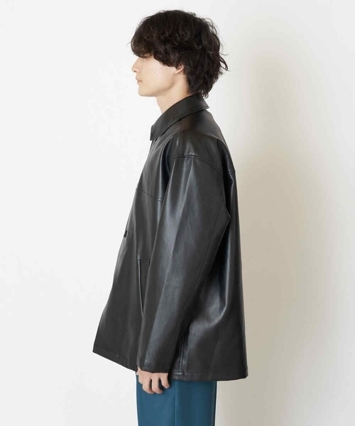 a.v.v（アーヴェヴェ）の「フェイクレザーカーコート（ライダースジャケット・メンズ・ブラック・48/46）」の7枚目の写真