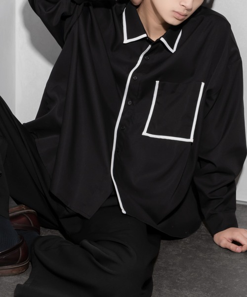 Adoon plain(アドーンプレーン)の「【Adoon plain】パイピングシャツ(シャツ/ブラウス・メンズ・オフホワイト/ブラック・MEDIUM/LARGE)」の2枚目の写真