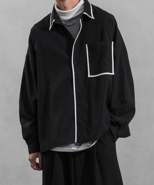 Adoon plain(アドーンプレーン)の「【Adoon plain】パイピングシャツ(シャツ/ブラウス・メンズ・オフホワイト/ブラック・MEDIUM/LARGE)」の8枚目の写真