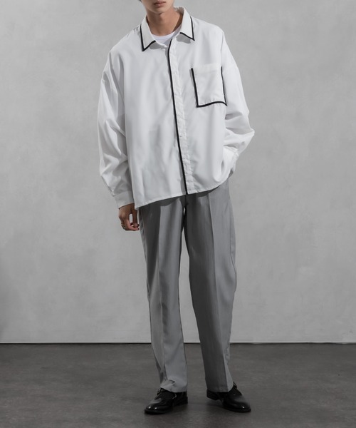 Adoon plain(アドーンプレーン)の「【Adoon plain】パイピングシャツ(シャツ/ブラウス・メンズ・オフホワイト/ブラック・MEDIUM/LARGE)」の9枚目の写真