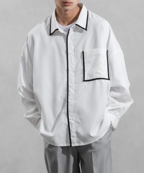 Adoon plain(アドーンプレーン)の「【Adoon plain】パイピングシャツ(シャツ/ブラウス・メンズ・オフホワイト/ブラック・MEDIUM/LARGE)」の7枚目の写真