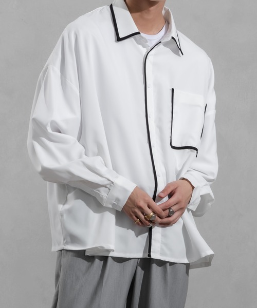 Adoon plain(アドーンプレーン)の「【Adoon plain】パイピングシャツ(シャツ/ブラウス・メンズ・オフホワイト/ブラック・MEDIUM/LARGE)」の16枚目の写真