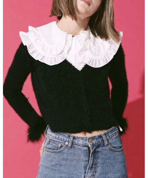 epine（エピヌ）の「fur mohair cardigan（カーディガン/ボレロ・レディース・アイボリー/ブラック・FREE）」の2枚目の写真