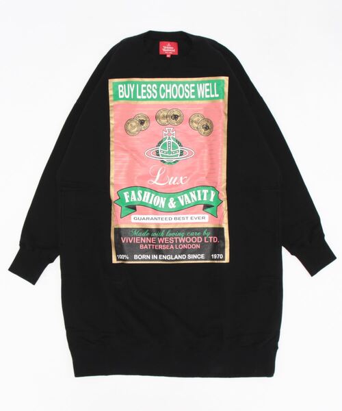 Vivienne Westwood(ヴィヴィアンウエストウッド)の「裏毛起毛BUY LESSCHOOSE WELLプリントクルーネックワンピース(ワンピース・レディース・ブラック/杢グレー・FREE)」の1枚目の写真