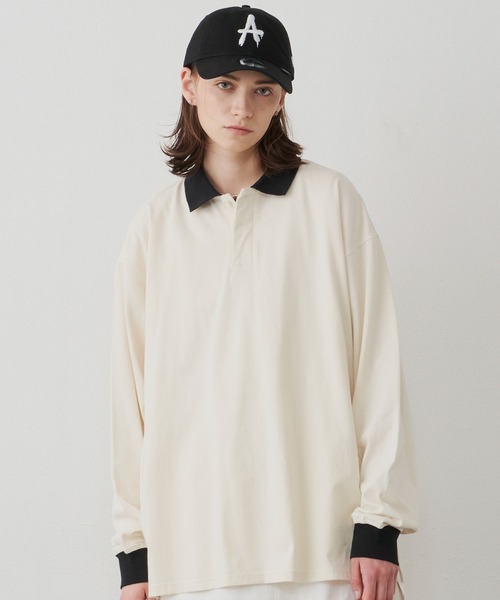 AIVER(アイバー)の「AIVER 16/-コーマ天竺L/Sリンガーポロシャツ(ポロシャツ・メンズ・ブラック/ナチュラル/チャコールグレー・SMALL/LARGE/MEDIUM)」の3枚目の写真