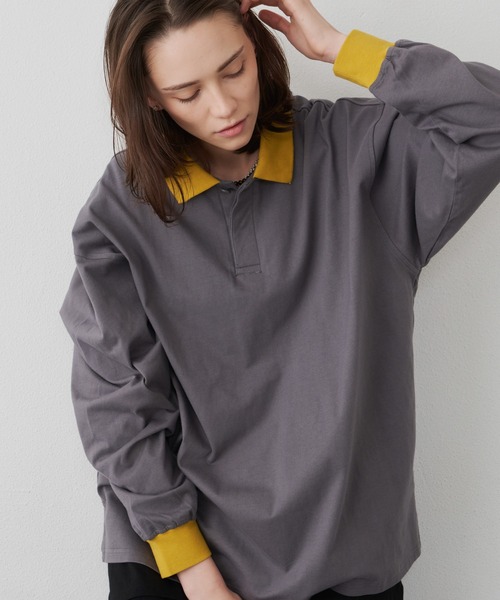 AIVER(アイバー)の「AIVER 16/-コーマ天竺L/Sリンガーポロシャツ(ポロシャツ・メンズ・ブラック/ナチュラル/チャコールグレー・SMALL/LARGE/MEDIUM)」の16枚目の写真