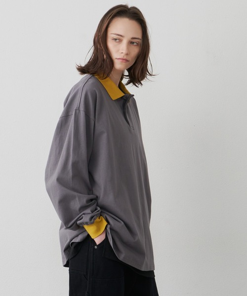 AIVER(アイバー)の「AIVER 16/-コーマ天竺L/Sリンガーポロシャツ(ポロシャツ・メンズ・ブラック/ナチュラル/チャコールグレー・SMALL/LARGE/MEDIUM)」の14枚目の写真