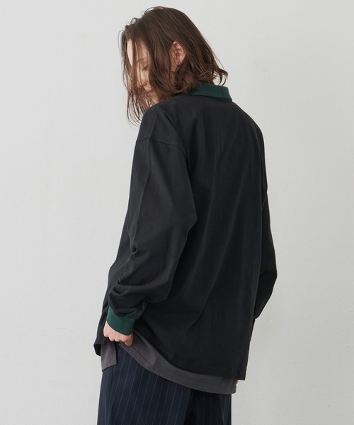 AIVER(アイバー)の「AIVER 16/-コーマ天竺L/Sリンガーポロシャツ(ポロシャツ・メンズ・ブラック/ナチュラル/チャコールグレー・SMALL/LARGE/MEDIUM)」の5枚目の写真