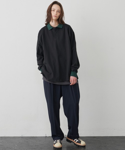 AIVER(アイバー)の「AIVER 16/-コーマ天竺L/Sリンガーポロシャツ(ポロシャツ・メンズ・ブラック/ナチュラル/チャコールグレー・SMALL/LARGE/MEDIUM)」の12枚目の写真