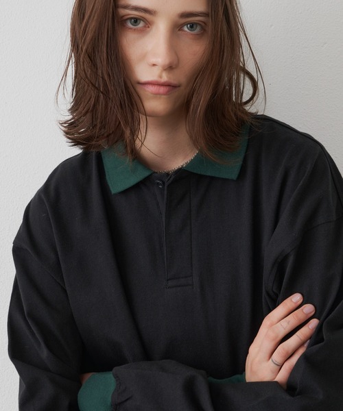 AIVER(アイバー)の「AIVER 16/-コーマ天竺L/Sリンガーポロシャツ(ポロシャツ・メンズ・ブラック/ナチュラル/チャコールグレー・SMALL/LARGE/MEDIUM)」の7枚目の写真