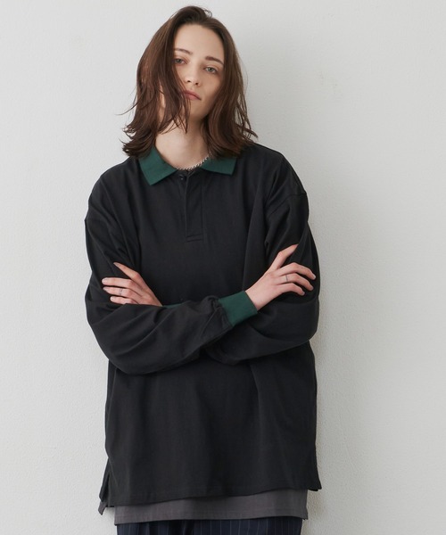 AIVER(アイバー)の「AIVER 16/-コーマ天竺L/Sリンガーポロシャツ(ポロシャツ・メンズ・ブラック/ナチュラル/チャコールグレー・SMALL/LARGE/MEDIUM)」の4枚目の写真