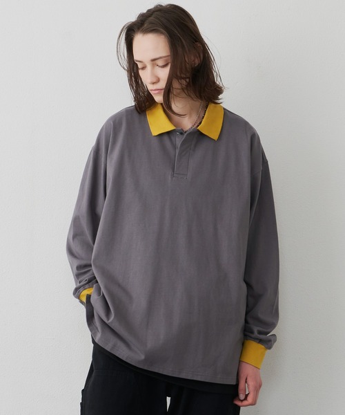 AIVER(アイバー)の「AIVER 16/-コーマ天竺L/Sリンガーポロシャツ(ポロシャツ・メンズ・ブラック/ナチュラル/チャコールグレー・SMALL/LARGE/MEDIUM)」の13枚目の写真