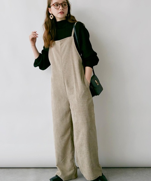 コーデュロイバックリボンオールインワン（つなぎ/オールインワン