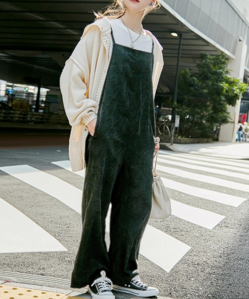 コーデュロイバックリボンオールインワン（つなぎ/オールインワン