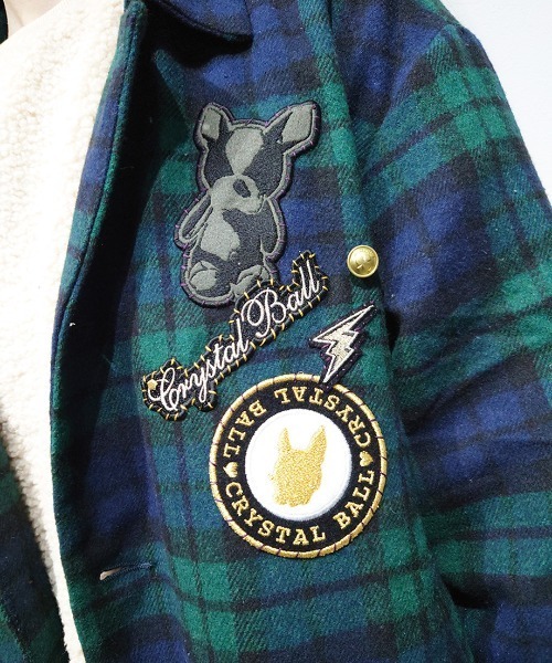 CRYSTAL BALL（クリスタルボール）の「ライトメルトンオーバーコート（ダッフルコート・レディース・ブラック×グリーン/グレー/ブラウン・FREE）」の8枚目の写真