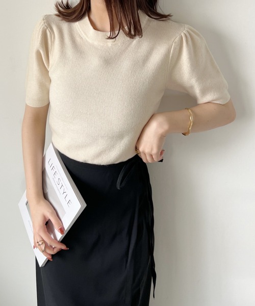 CLEA（クレア）の「パフスリーブコンパクトリブニット（Tシャツ/カットソー・レディース・アイボリー/カーキ/ブラック・FREE）」の9枚目の写真
