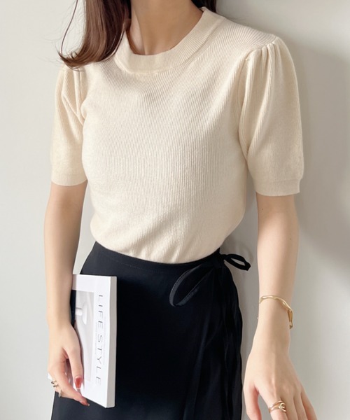 CLEA（クレア）の「パフスリーブコンパクトリブニット（Tシャツ/カットソー・レディース・アイボリー/カーキ/ブラック・FREE）」の7枚目の写真