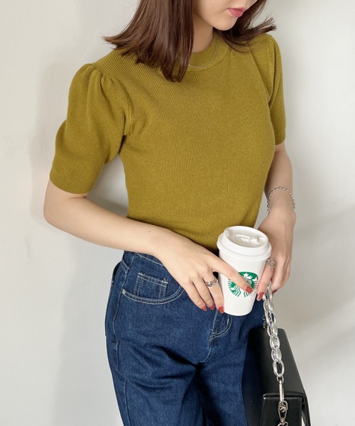 CLEA（クレア）の「パフスリーブコンパクトリブニット（Tシャツ/カットソー・レディース・アイボリー/カーキ/ブラック・FREE）」の22枚目の写真