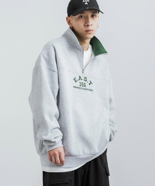 Rocky Monroe(ロッキーモンロー)の「カレッジ風ロゴ裏起毛ハーフジップ スタンドネック スウェット/オーバーサイズ トレーナー(スウェット・メンズ・グリーン/マスタード/ブラウン/グレー・L/M)」の6枚目の写真