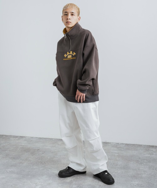Rocky Monroe(ロッキーモンロー)の「カレッジ風ロゴ裏起毛ハーフジップ スタンドネック スウェット/オーバーサイズ トレーナー(スウェット・メンズ・グリーン/マスタード/ブラウン/グレー・L/M)」の10枚目の写真