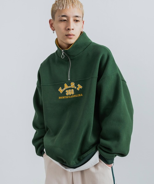 Rocky Monroe(ロッキーモンロー)の「カレッジ風ロゴ裏起毛ハーフジップ スタンドネック スウェット/オーバーサイズ トレーナー(スウェット・メンズ・グリーン/マスタード/ブラウン/グレー・L/M)」の11枚目の写真