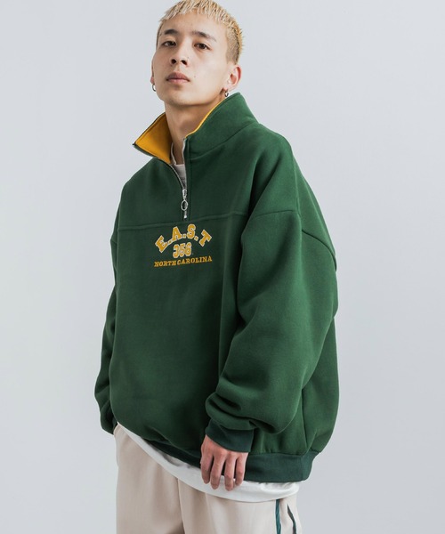 Rocky Monroe(ロッキーモンロー)の「カレッジ風ロゴ裏起毛ハーフジップ スタンドネック スウェット/オーバーサイズ トレーナー(スウェット・メンズ・グリーン/マスタード/ブラウン/グレー・L/M)」の12枚目の写真