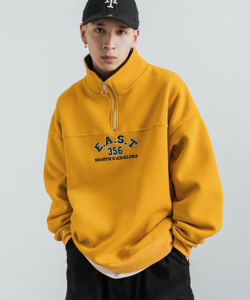 Rocky Monroe(ロッキーモンロー)の「カレッジ風ロゴ裏起毛ハーフジップ スタンドネック スウェット/オーバーサイズ トレーナー(スウェット・メンズ・グリーン/マスタード/ブラウン/グレー・L/M)」の15枚目の写真