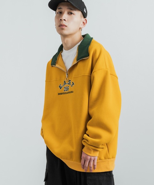 Rocky Monroe(ロッキーモンロー)の「カレッジ風ロゴ裏起毛ハーフジップ スタンドネック スウェット/オーバーサイズ トレーナー(スウェット・メンズ・グリーン/マスタード/ブラウン/グレー・L/M)」の14枚目の写真