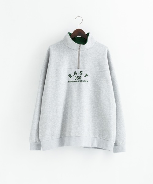 Rocky Monroe(ロッキーモンロー)の「カレッジ風ロゴ裏起毛ハーフジップ スタンドネック スウェット/オーバーサイズ トレーナー(スウェット・メンズ・グリーン/マスタード/ブラウン/グレー・L/M)」の17枚目の写真