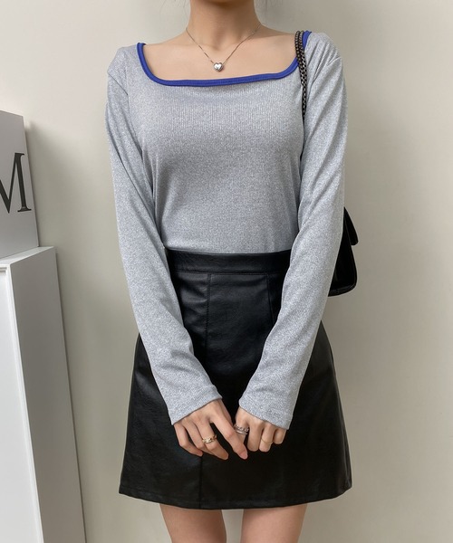 MAISON DE THERESE(メゾン ド テレーズ)の「スクエアネックニット長袖Tシャツ(Tシャツ/カットソー・レディース・ピンク/ブラック/グリーン/イエロー/グレー/ブルー・M/L)」の3枚目の写真