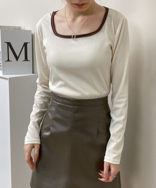 MAISON DE THERESE(メゾン ド テレーズ)の「スクエアネックニット長袖Tシャツ(Tシャツ/カットソー・レディース・ピンク/ブラック/グリーン/イエロー/グレー/ブルー・M/L)」の20枚目の写真