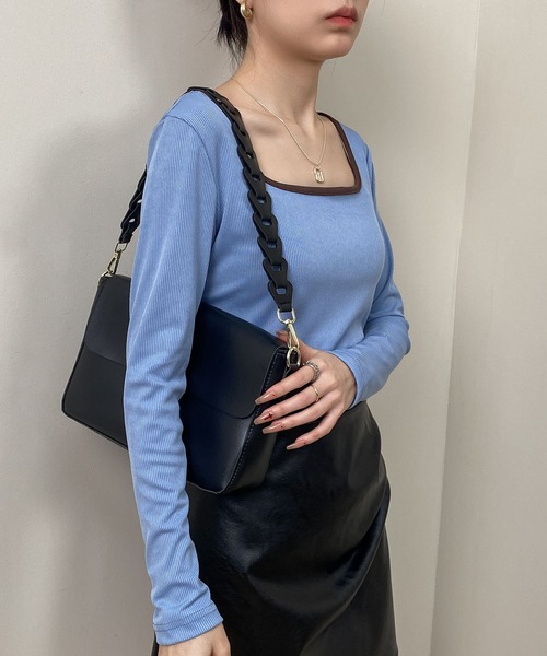 MAISON DE THERESE(メゾン ド テレーズ)の「スクエアネックニット長袖Tシャツ(Tシャツ/カットソー・レディース・ピンク/ブラック/グリーン/イエロー/グレー/ブルー・M/L)」の12枚目の写真