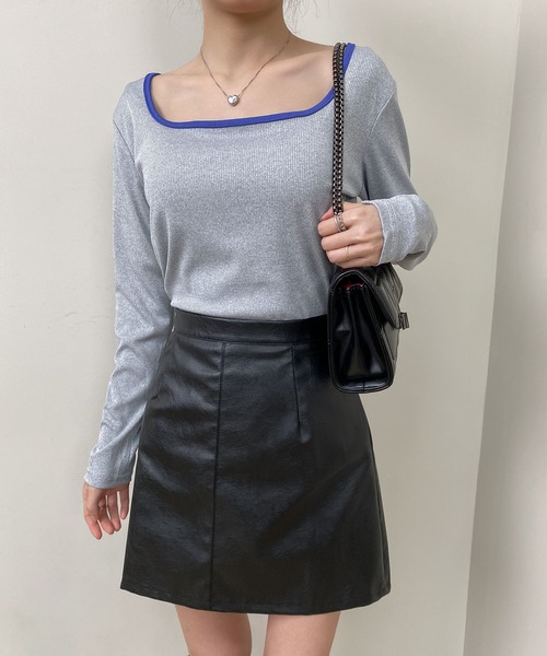 MAISON DE THERESE(メゾン ド テレーズ)の「スクエアネックニット長袖Tシャツ(Tシャツ/カットソー・レディース・ピンク/ブラック/グリーン/イエロー/グレー/ブルー・M/L)」の7枚目の写真