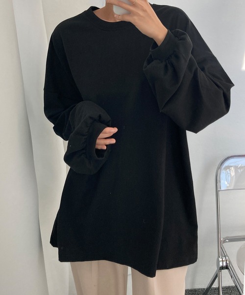 fd style(エフディ スタイル)の「シャーリングボックスパフティー(Tシャツ/カットソー・レディース・White/Black/DK.Grn・FREE)」の1枚目の写真