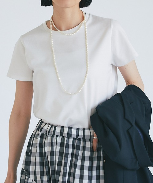 RIVE DROITE(リヴドロワ)の「コンパクトサイズになって登場/スーピマコットンコンパクトTシャツ(Tシャツ/カットソー・レディース・ネイビー/オフホワイト/ブラウン・FREE)」の2枚目の写真