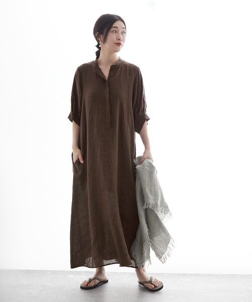 journal standard L'essage（ジャーナルスタンダードレサージュ）の「《追加》フレンチリネンスキッパーワンピース（ワンピース・レディース・オレンジ/ブルー系その他/ブラウン/ブラック・36/38）」の15枚目の写真