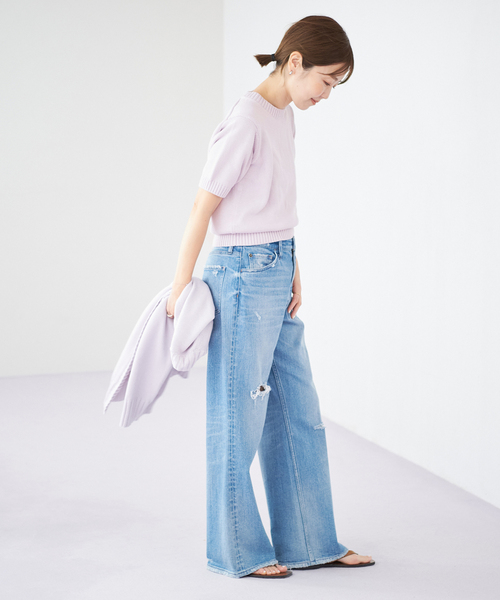 plage（プラージュ）の「5G CO 半袖ニット（ニット/セーター・レディース・ホワイト/ラベンダー/ベージュ・FREE）」の5枚目の写真