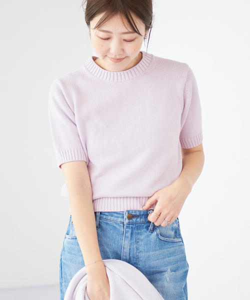 plage（プラージュ）の「5G CO 半袖ニット（ニット/セーター・レディース・ホワイト/ラベンダー/ベージュ・FREE）」の6枚目の写真