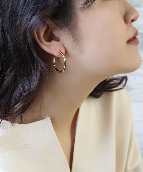 エリンギの頭 両耳用【 3mm×21mm 】ゴールドフープピアス 金属アレルギー対応 ステンレスピアス シャイニーラウンドフープ