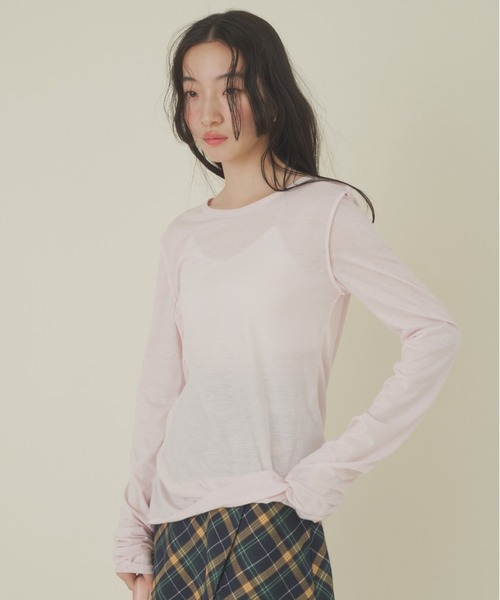 GIUNON(ジウノン)の「long sheer tops / ロングシアートップス(Tシャツ/カットソー・レディース・イエロー/グレー/ピンク/ライトブルー・FREE)」の22枚目の写真