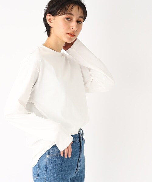 OPAQUE.CLIP（オペークドットクリップ）の「◆シルキースーピマ ロングスリーブカットソー（Tシャツ/カットソー・レディース・ブラック/ホワイト系/ベージュ・38/40/36）」の17枚目の写真