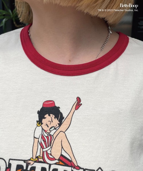 BETTY BOOP(ベティ・ブープ)の「【BETTY BOOP/ベティーブープ】ロゴプリントリンガーTee(Tシャツ/カットソー・レディース・グレー/ホワイト・FREE)」の19枚目の写真